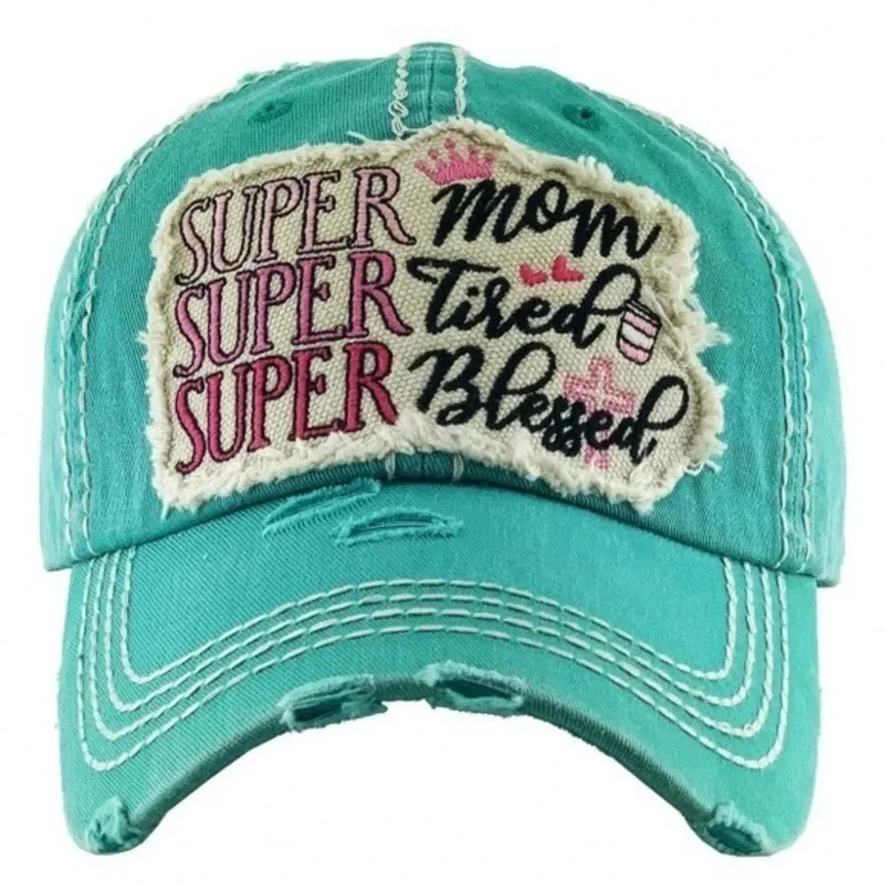 Distressed Cap Super Mom/Super Tired/Super Blessed - Picture 2 of 6